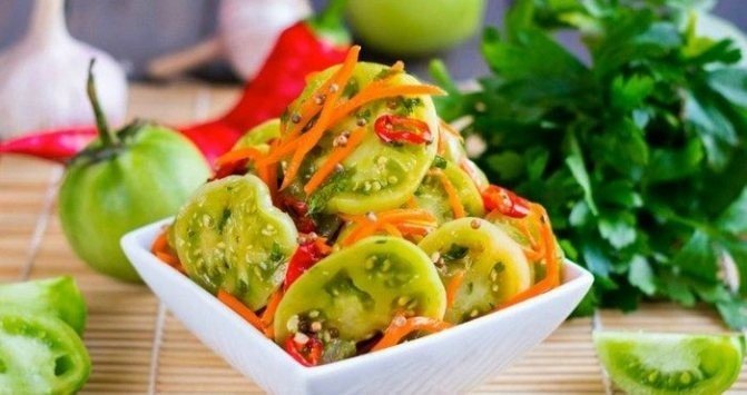 Зелёные помидоры по корейски быстрого приготовления